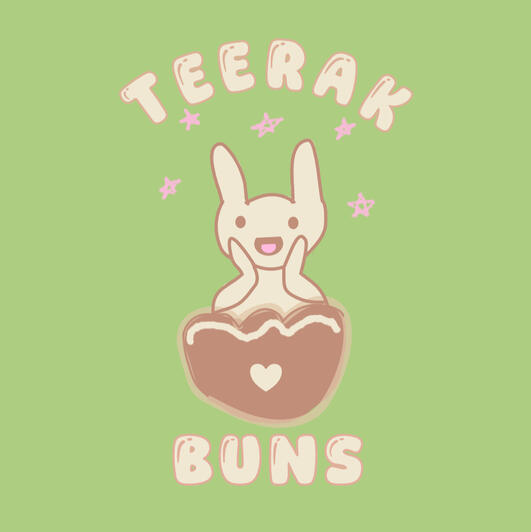 Logo design for teerakbuns, combining cozy illustration and soft typograaphy to create a friendly, fandom-focused brand identity.