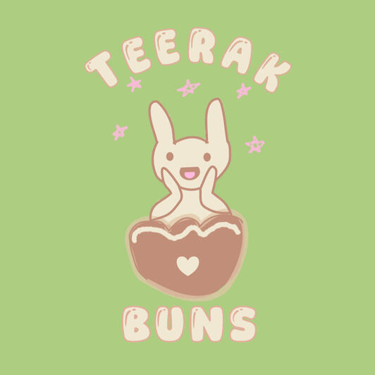 Logo design for teerakbuns, combining cozy illustration and soft typograaphy to create a friendly, fandom-focused brand identity.